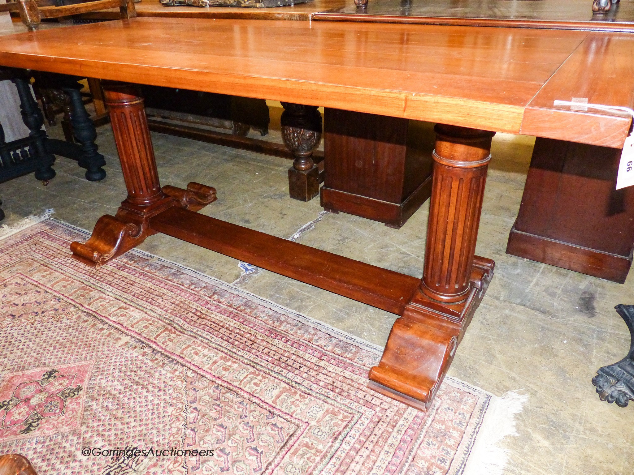 An 18th century style rectangular hardwood refectory dining table, length 185cm, depth 81cm, height 77cm
